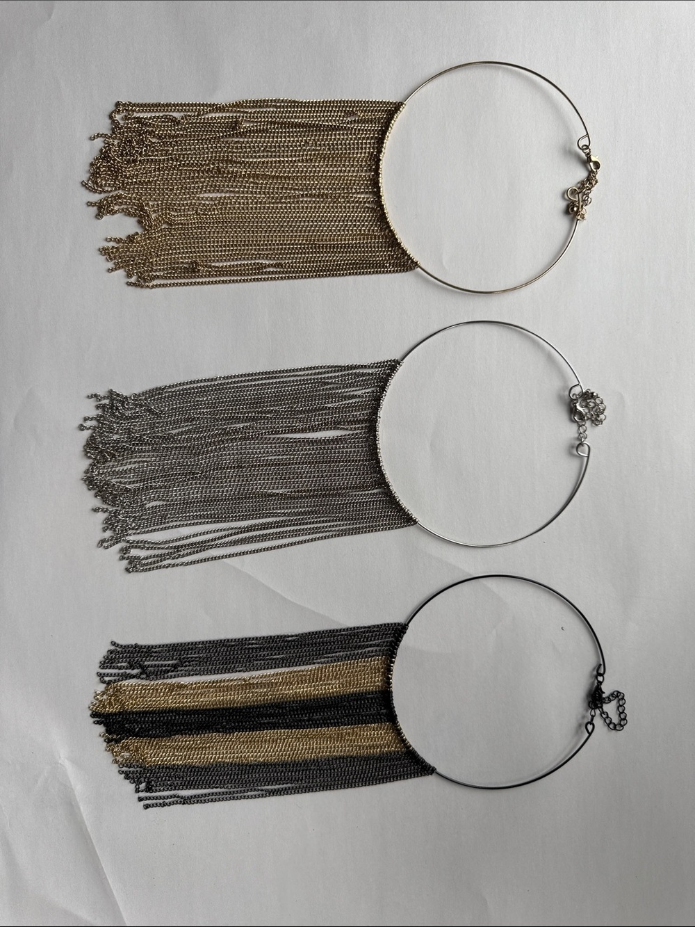 3 Mixed Metal Fringe Hoop Necklace - Gold & Silver Tones